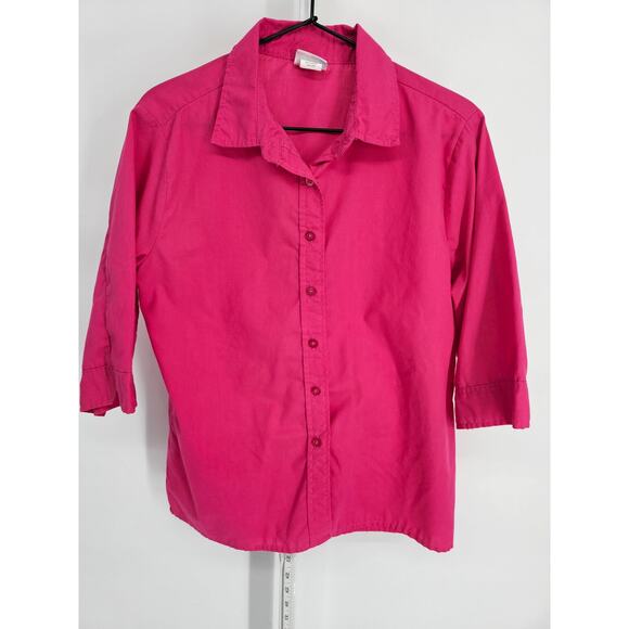 American Sweetheart Womens Sz S 3/4 Sleeve Button Up Dress Shirt Dark Pink - Picture 1 of 4